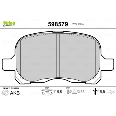 Bild av VALEO 598579 Jeu de plaquettes frein Essieu avant contact signal d&#039;usure exclu sans tôle anti bruit TOYOTA: Auris 5 portes, Yaris II 3/5 portes