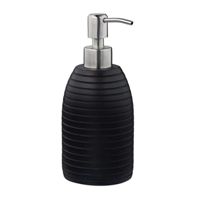 Bild av Relaxdays tvåldispenser, 300 ml, påfyllningsbar, badrum, toalett, kök, flytande polyresin, pump i rostfritt stål, svart