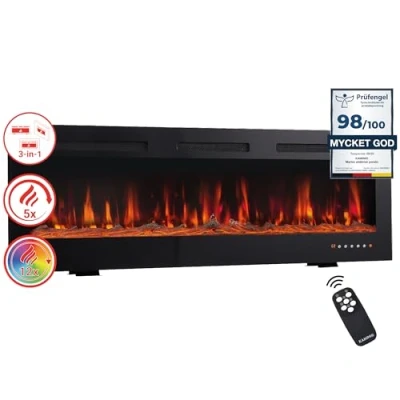 Bild av KAMINIO Elektrisk kamin MARLON 3 i 1 med värme, 3D flammeseffekt, 12 flammfärger, fjärrkontroll (55 tum)
