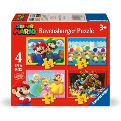 Bild av Ravensburger Super Mario pussel, 4 pussel i en låda, 12 16 20 24 bitar, Barn 3 år, 70x50cm