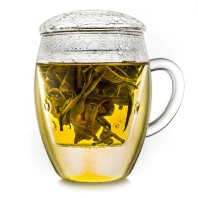 Bild av Creano Te glas med infusionsenhet och lock 400 ml stor tekopp mikrovågsugns diskmaskinssäker lösa blad tebryggare presentset
