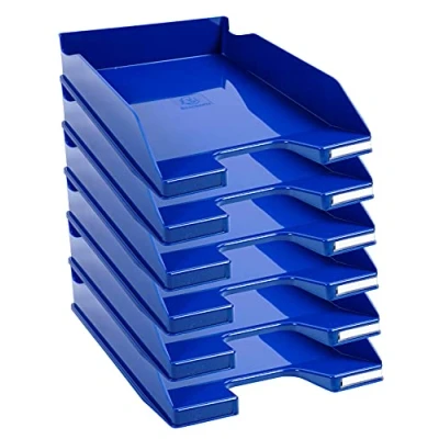 Bild av Exacompta 113203D portfölj Combo Midi (34,7 x 25,5 6,5 cm, för dokument din A4, perfekt organisation, robust, stapelbar) set med sex blå glansig