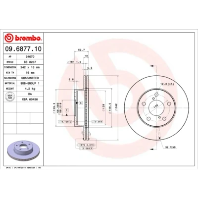 Bild av BREMBO 09.6877.10 Disque de frein 242 18 5 ventilé l&#039;intérieur SUBARU: Impreza I Berline, Break