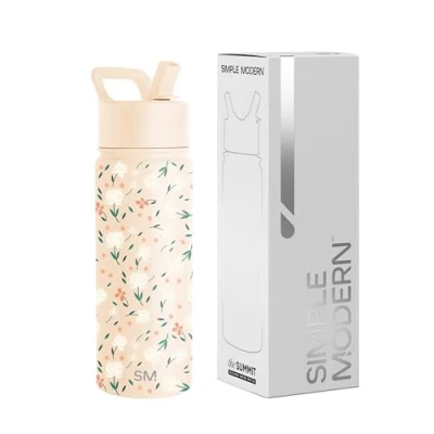 Bild av Simple Modern vattenflaska för barn med sugrörslock Isolerat rostfritt stål återanvändbar glas skola, flickor, pojkar Summit Collection 525 ml, Chloe Floral