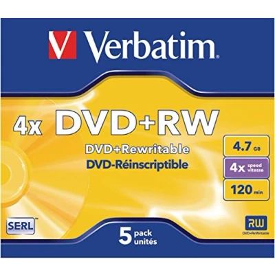 Bild av Verbatim 43229 DVD+RW 4x skiva i icke tryck juvelfodral (paket med 5)