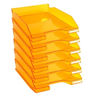 Bild av Exacompta 113246D Combo Midi portfölj (34,7 x 25,5 6,5 cm, för dokument din A4, perfekt organisation, robust, stapelbar) 6 pack mandarin transparent glansig