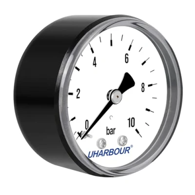 Bild av UHARBOUR manometer vatten 010 bar, 1/4 tum, tryckluftshållare på baksidan, tryckluft BSP mässinganslutning