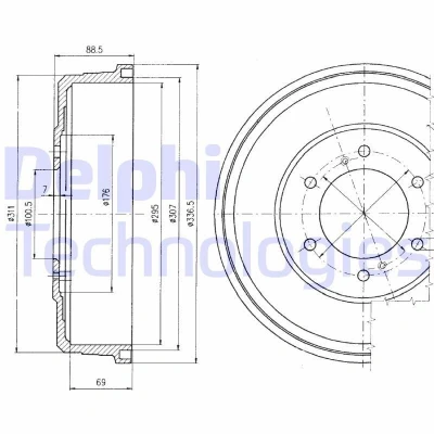 Bild av DELPHI BF461 Tambours de Frein sans bague ABS, roulement roue 336 NISSAN: Navara Pick Up, NP300 up