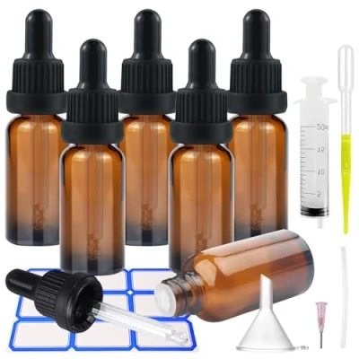 Bild av Impoditiongs 6 stycken 30 ml pipettflaskor, pipettflaskor med glas pipettglas flaskor Pharmacist Bottles, inklusive små glasflaskor, droppspruta, för dofter, vätska (brun, ml)