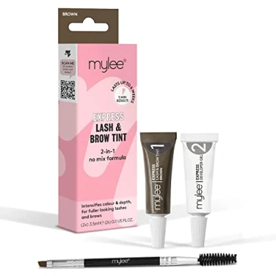 Bild av Mylee Express Lash &amp; Brow Kit 2 i 1 Ingen mixformel, Tint + Developer Gel dubbelsidig borste, professionell ögonfrans och ögonbrynfärgning, långvarig, halvpermanent, snabb enkel (brun)