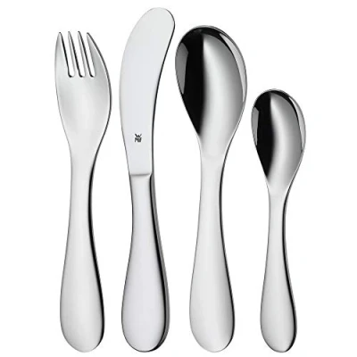 Bild av WMF Knuddel barnbestickset 4 delar, barnbestick rostfritt stål, bestick barn från 3 år, Cromarganpolerad, gravyrbestick, diskmaskinssäker