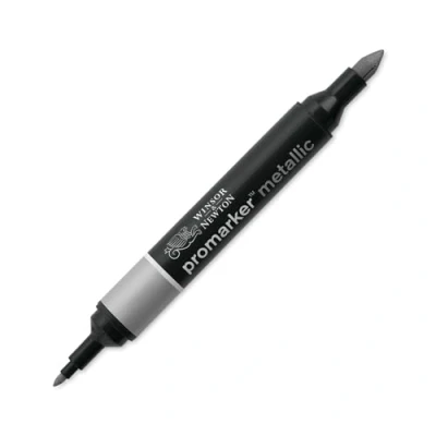 Bild av Winsor &amp; Newton 0206691 ProMarker metallic, professionell layoutmärkpenna 2 spetsar, fin och bred för ritningar, design layouter silver metallic