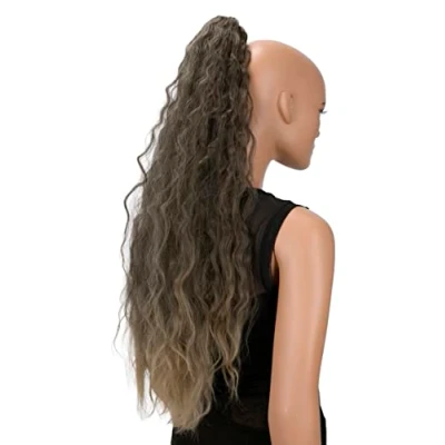 Bild av CAISHA by 70 cm Extra Lång Voluminös Vågig Klämma I Hårstycket Flätad Hästsvans Värmebeständig Syntetfiber Brunblond Mix H707
