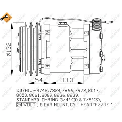 Bild av NRF 32769 compresseur De Climatisation SD7H15 24 PAG 46 avec huile PAG, bague d&#039;étanchéité EASY FIT