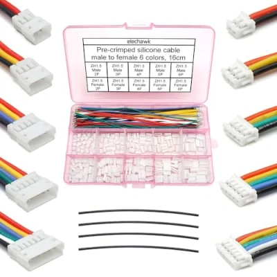Bild av ZH 1,5 mm hankontakt och 28 AWG förkrympt silikonkablar kit, ZH1,5 anslutningsuttag 2/3/4/5/6 stifthölje JST adapterkabelanslutning med en längd på 160 (6,3 tum) trådkabel