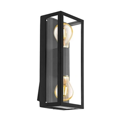 Bild av EGLO utomhusvägglampa Alamonte 1, 2 flammig utomhuslampa, vägglampa av galvaniserat stål, färg: svart, glas: klart, eluttag: E27, IP44