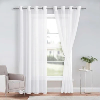 Bild av DWCN Sheer Voile gardin transparent med öljetter 2 stycken öljettskynke för vardagsrum, babyrum, sovrum, vit, 225 x 140 cm (H B),