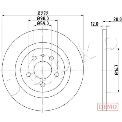Bild av JAPKO 610606C Disque de frein Essieu arrière 272 12 5 plein peint PEUGEOT: 807, Expert I Van, I, CITROËN: C8, Jumpy MPV