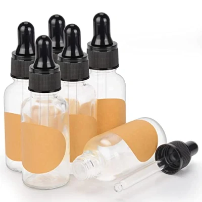 Bild av stonylab Glas Droppflaska 6 Pack, Tom Glasflaska med Konglasdroppare, Inre Propp och Etikett för Eteriska Oljor, Aromaterapidofter (30 ml, Genomskinlig)