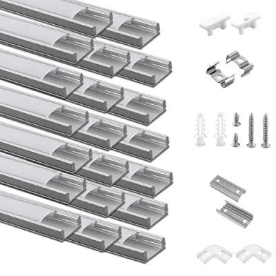 Bild av 20 pack LED profil aluminium x 1 m, U form aluminiumprofil med mjölkaktigt skydd för remsor, ändlock och monteringsklämma mycket enkel installation