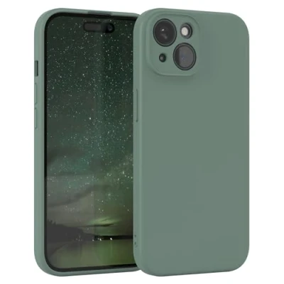 Bild av EAZY CASE Silikonskal för iPhone 15 skal silikon grönt mjukt stötsäkert mobiltelefonfodral skyddande fodral med kameraskydd tunt premium skydd TPU telefon stötfångare i mörkgrön