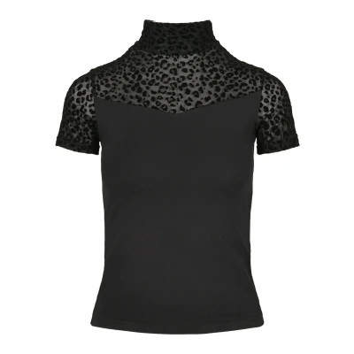 Bild av Urban Classics Ladies Flock LACE Turtleneck TEE Tshirt med print, Storlek: Large, Black