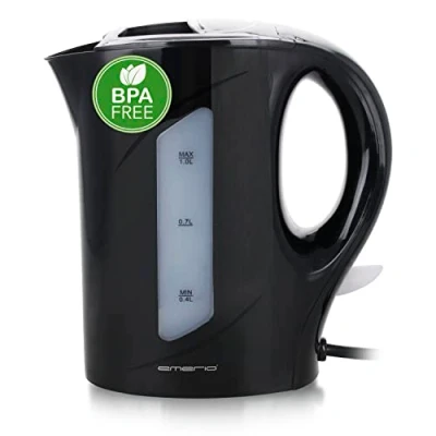 Bild av Emerio Vattenkokare, 1,0 liter, 900 watt, vattennivåindikator, BPA fritt, torrgåsskydd, upplyst på/av brytare, perfekt för hem, camping eller kontor, WK 121616.1, svart