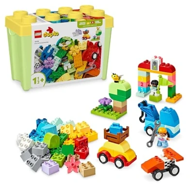 Bild av LEGO DUPLO Classic Klosslåda bilar och lastbilar Pedagogiska leksaker, Byggset med fordon för små barn från 18 månader, Presentidé som utvecklar finmotorik 10439