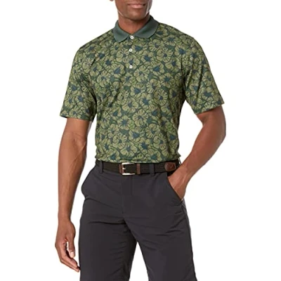 Bild av Amazon Essentials Men&#039;s Golftröja med normal passform snabbtorkande (finns i Big &amp; Tall), Olivgrön Hibiskusblomma, XL