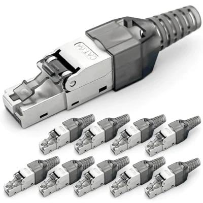 Bild av HB DIGITAL 10x CAT 6a RJ45 nätverkskontakt för Ethernet LAN installationskabel verktygsfri fältkonfektionerbara guldpläterade kontakter helskärmad STP 10 Gbit/s kontakt