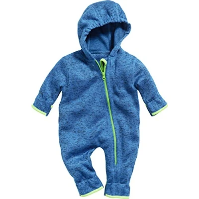Bild av Playshoes Baby fleece overall, andningsbar unisex jumpsuit för pojkar och flickor med lång dragkedja huva, färgad kontrasterande, blå stickad fleece, 62