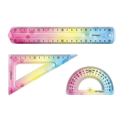 Bild av Keyroad geometri set flexibelt Rainbow Deco KR972278 användbart för varje elever: 3 delad linjal 20 cm, triangel 18, 1 x vinkelkniv 10 flerfärgad