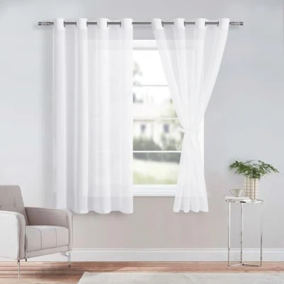 Bild av DWCN Sheer Voile gardin transparent med öljetter 2 stycken öljettskynke för vardagsrum, babyrum, sovrum, vit, 137 x 140 cm (H B),