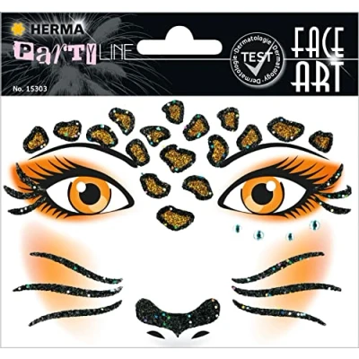 Bild av Herma 15303 Face Art Sticker Leopard ansikte dekal Glitzer för karneval, halloween, dermatologiskt testad
