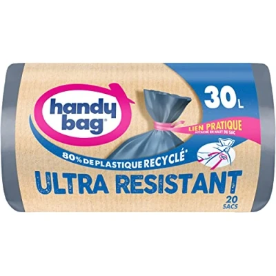 Bild av Handy väska rullar med 20 sopsäckar 30 L ULTRA Resistant, 80% återvunnen plast, praktisk bindning, tredubbel tjocklek, läckagefri, 50 x 70 cm