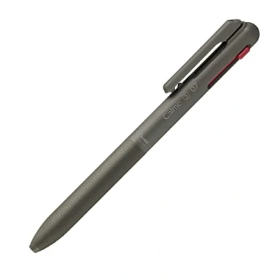 Bild av Pentel BXAC37D Calme 3 färg kulspetspenna, tydligt dämpat klickljud, greppzon med läderutseende, påfyllningsbar, kula 0,7 mm = linjebredd 0,35 mm, svart/röd/blå, 1 st