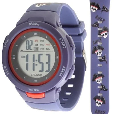 Bild av Digital klocka KIDDUS för tjejer och killar. med kronometer, kalender, alarm ljus. Vattentålig. Lysande sportig armbandsklocka barn LED 512 år. Enhörningar