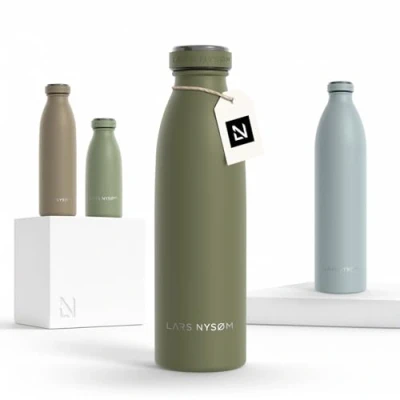 Bild av LARS NYSØM rostfri vattenflaska 350ml, 500ml, 750ml, 1L, 1,5 liter Termosflaska lämplig för kolsyrat Läcksäker sport, utomhus, skola (Olive Green, 500ml)