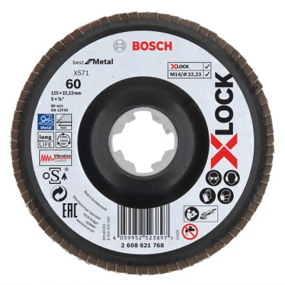 Bild av Bosch X LOCK lamellslipskivor, vinklad version, plastplatta, Ø 125 mm, G 60, X571, Best for Metal, 1 st D =