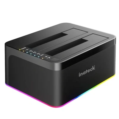 Bild av Inateck RGB USB 3.0 dockningsstation med C port offline kloning, för 2,5/3,5 tums hårddiskar och SSD, dual bay 2 x 20 TB, kompatibel USAP, SA02003C