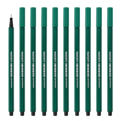 Bild av Westcott STORYLINER fineliner grön 10 stycken Premium med 0,4 mm linjetjocklek Exakt linjeguide, metallkantad spets, snabbtorkande vattenbaserat bläck E 737791 00