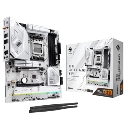 Bild av ASRock X870 Steel Legend WiFi 7 AMD Ryzen uttag AM5 ATX moderkort DDR5 DIMMs 8000 MHz 256 GB SATA3 6,0 Gb/s USB4 M.2