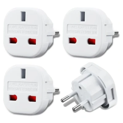 Bild av Welsberg 4x Reseadaptrar UK till EU, Adapter Brittisk Sverige Kontakt, 3 stift EU 2 typ E, Adapterset för Europa, Sverige, Frankrike, Tyskland, Italien, vit
