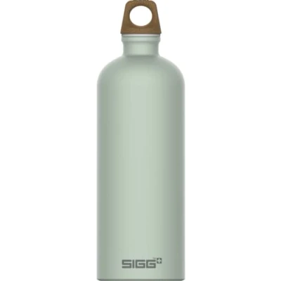 Bild av SIGG drickflaska i aluminium Traveller MyPlanet Repeat klimatneutral certifierad kolsyrade drycker läckagesäker fjäderlätt BPA fri utomhus och yoga matt vitgrön 1 l