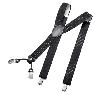 Bild av DonDon breda hängslen 3,5 cm 4 clips med läder i Y form elastisk och längdjusterbar Prickig svart vit