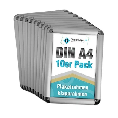 Bild av DisplayLager 10 Snäppramar DIN A4 Affischramar med 25mm aluminiumsprofil i silver inkl. reflektionsskydd och fästmaterial Byt ram/affischram/bildram