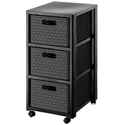 Bild av Rotho Country Rullbehållare med 3 lådor i rottinglook, plast (PP) BPA fri, antracit, x A4/18 l (37,5 32,5 71,2 cm), ej tillämpligt