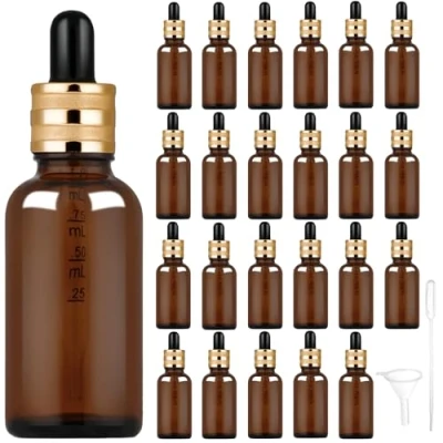 Bild av StarryTiger 24 stycken pipettflaskor, 30 ml brun glasflaska med pipett, pipett för essentiella oljor, parfymoljor, flytande färgämnen