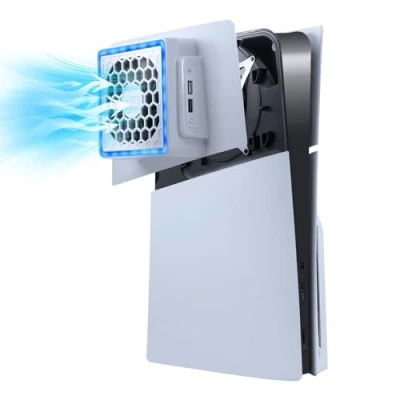 Bild av Mcbazel PS5 Slim sidoplatta kylfläkt med RGB ljus, 3 växlad justerbar för värmeavledning, tillbehör 2 extra USB portar vit