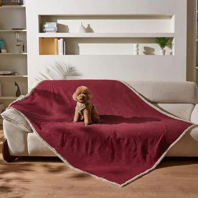 Bild av Kritter Planet hundtäcke vattentät, kärleksfilt sex filt tvättbar gosig soffskydd överkast för soffa bilstol säng, XL 150 x 200 cm stor filt, vin/brungrå